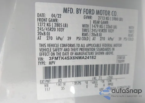 2022 Ford Mustang Mach-E Gt из США, поврежденный, VIN 3FMTK4SX6NMA24182